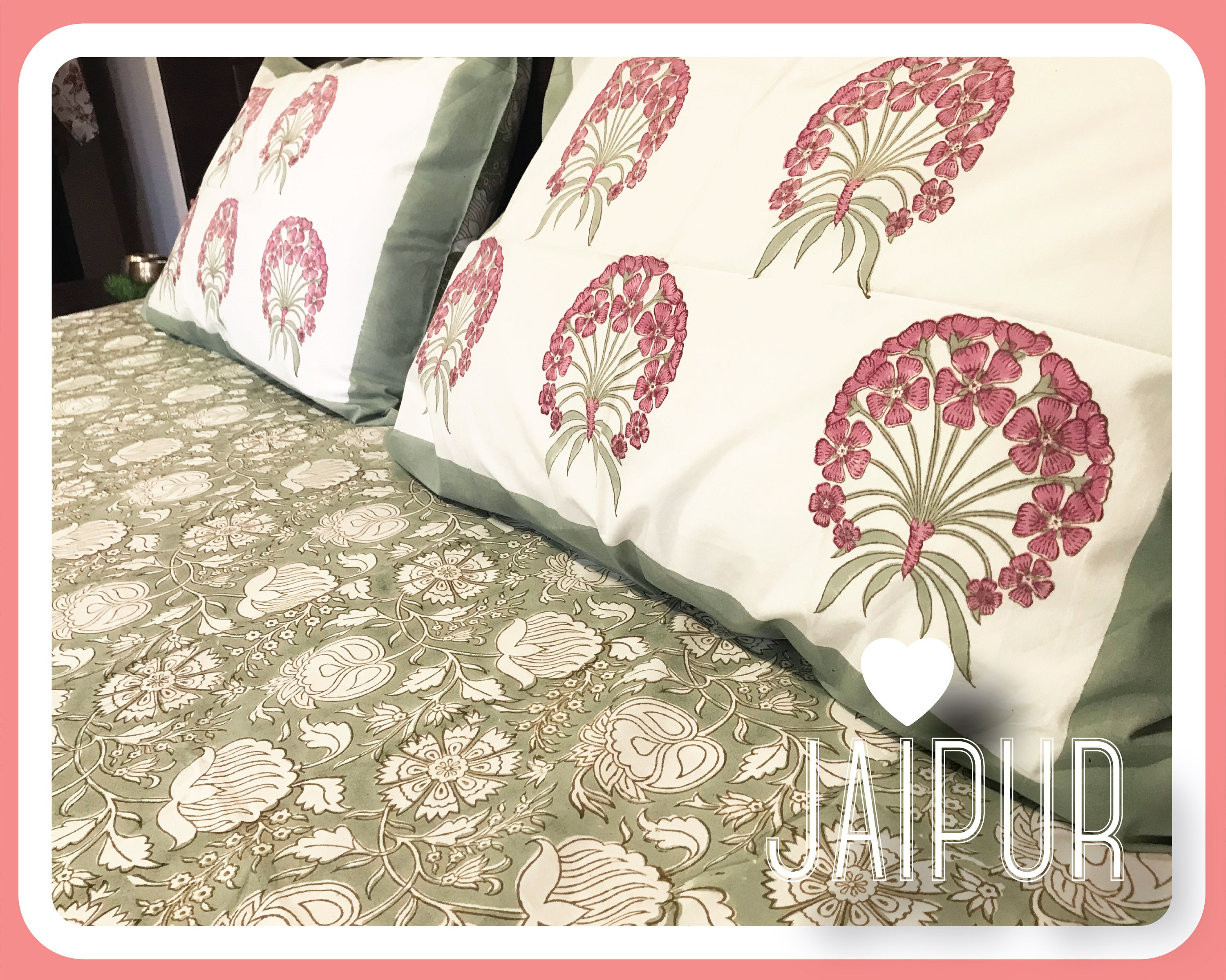 Indian Hand block print Cotton Bed sheet/ Bedspread with 2 Etsy