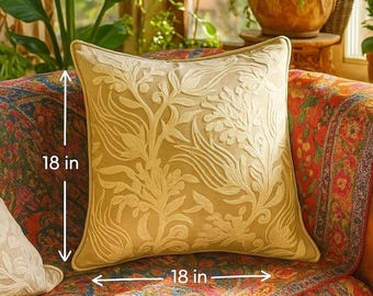 Handmade Suzani Embroidery Linen Pillow Cover: Boho Sofa Cushion