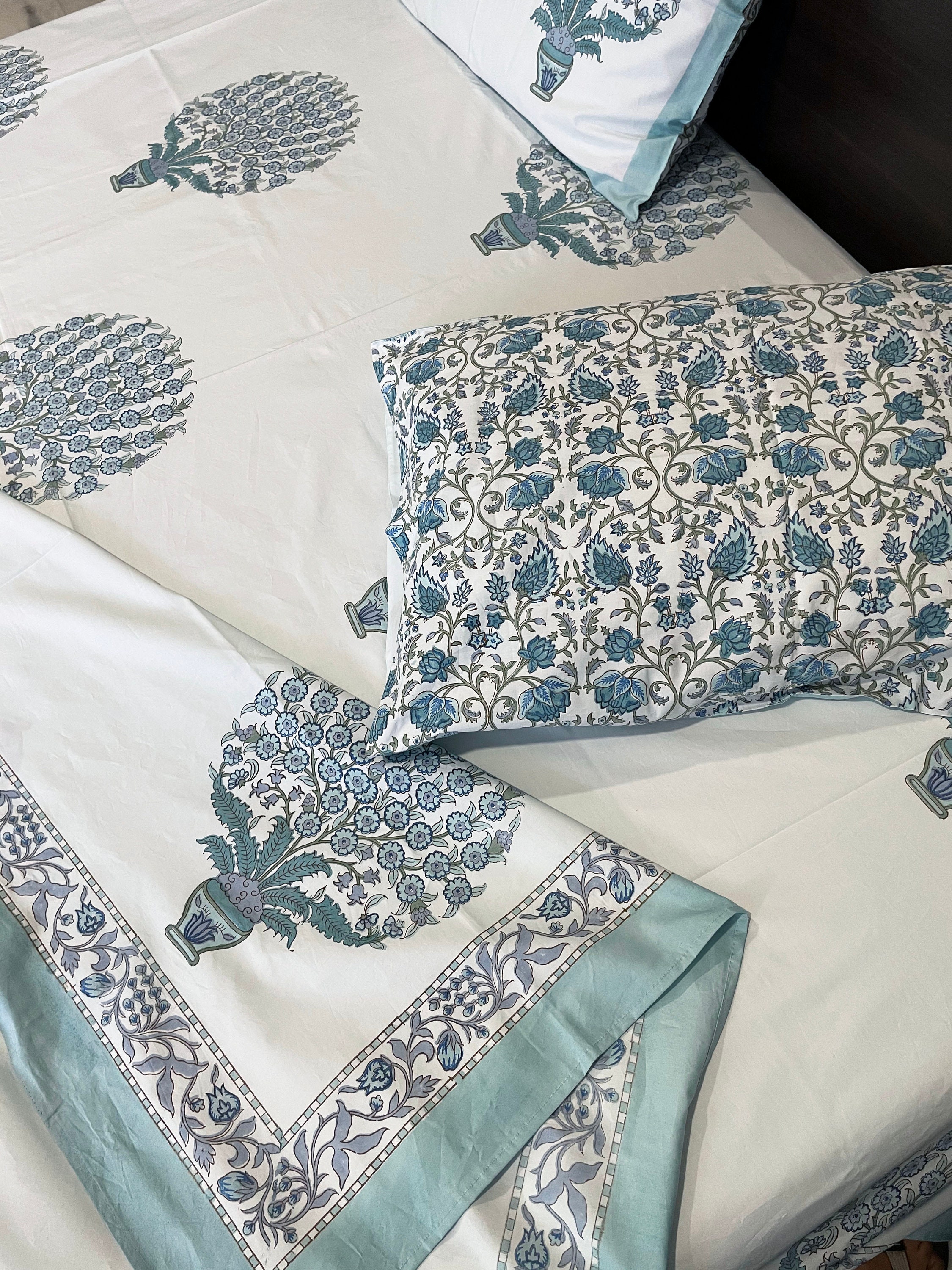 Indian Hand block print Blue Cotton Bed sheet/ Bedspread with | Etsy