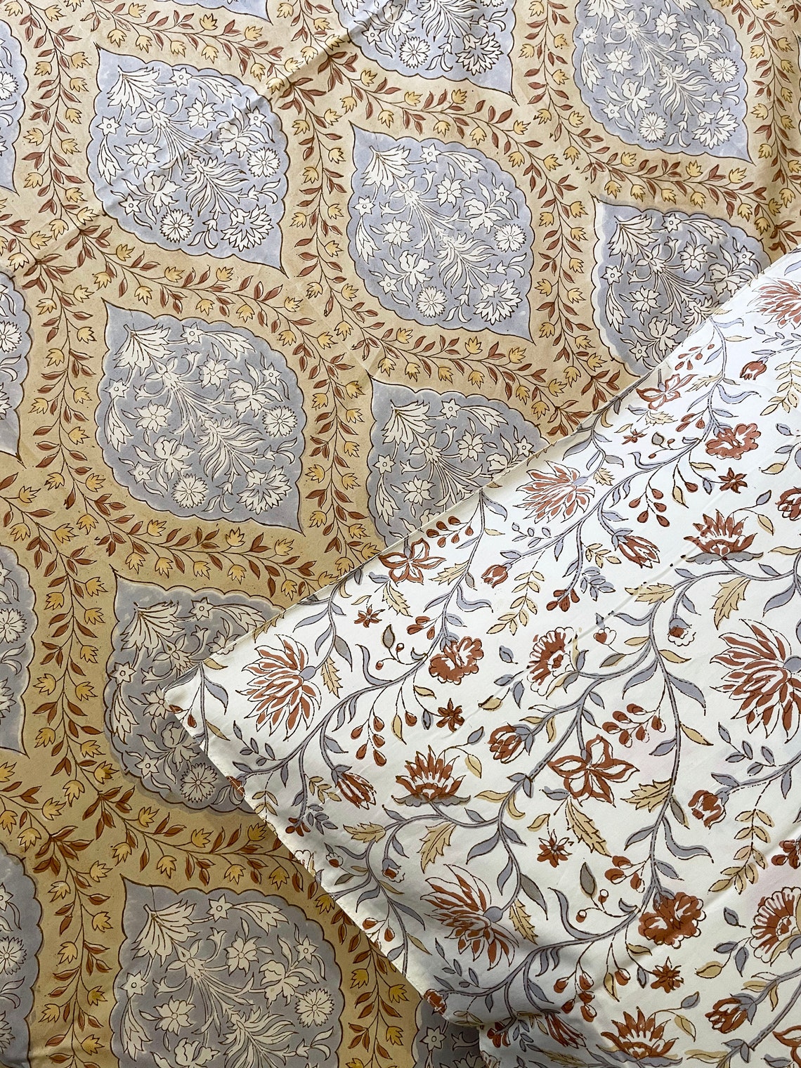 Jaipur Cotton Bed sheet/ Mustard Block Print sheet with 2 Etsy