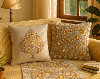 Handmade Suzani Embroidery Linen Pillow Cover: Boho Sofa Cushion