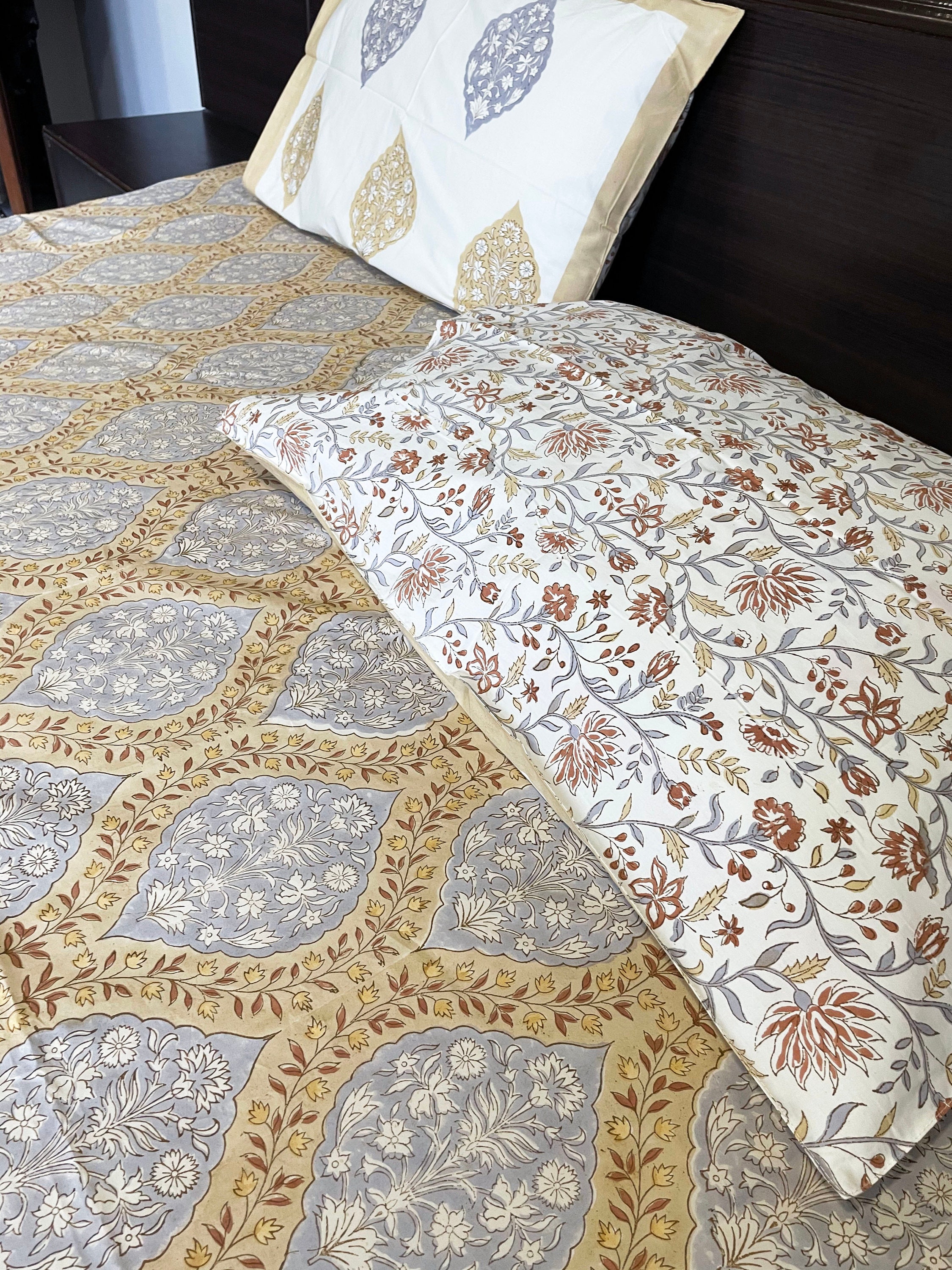 Jaipur Cotton Bed sheet/ Mustard Block Print sheet with 2 Etsy