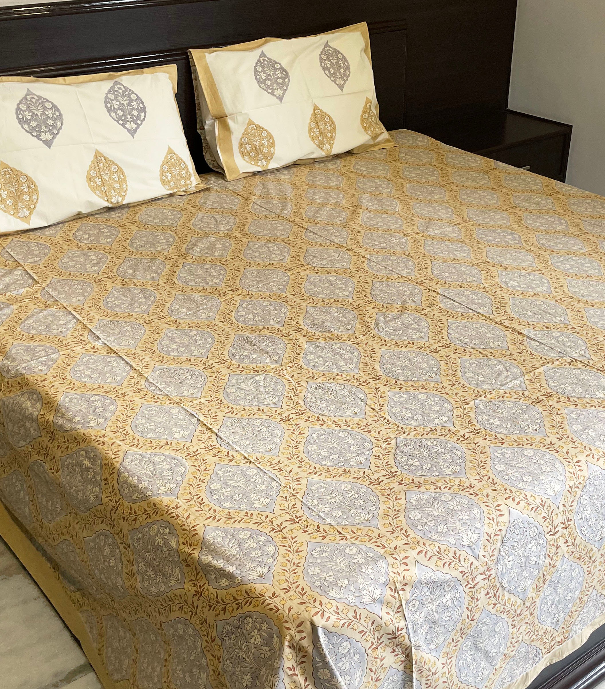 Jaipur Cotton Bed sheet/ Mustard Block Print sheet with 2 Etsy