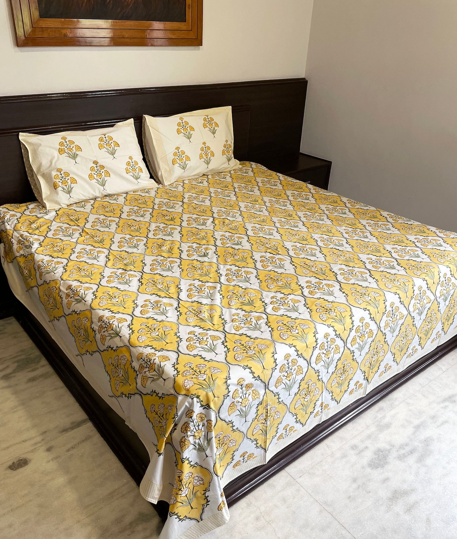 Jaipur Block Print Bed Sheet/ Yellow Cotton Bedspread With 2 Etsy