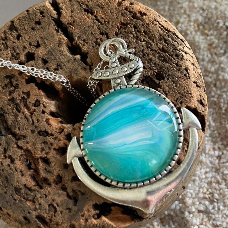 Anchor Pendant Fluid Art One of a Kind Ocean Inspired Etsy