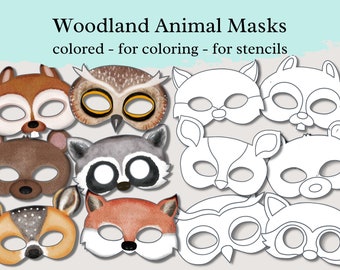 Woodland animal masks, printable mask template, nature party game