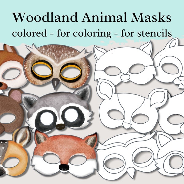 Woodland animal masks, printable mask template, nature party game