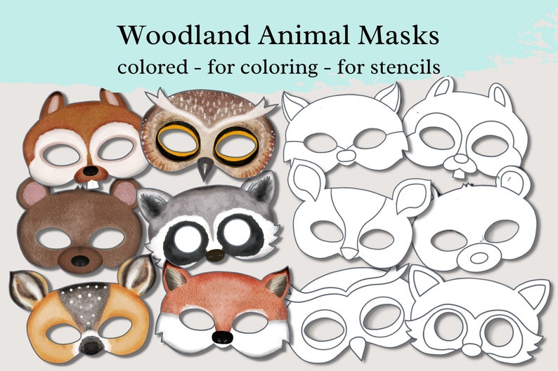 Woodland Animal Masks Printable Mask Template Nature Party Etsy