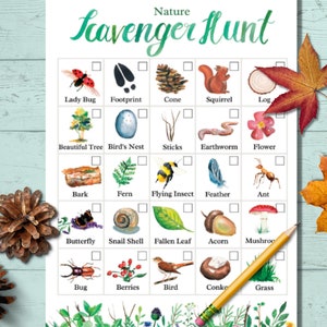 Nature Scavenger Hunt Printable, Forest Treasure Hunt for Kids, Hiking Game, Outdoor Family Activity, Camping Party Game