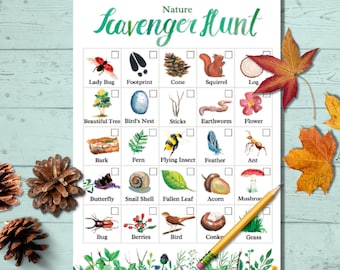 Nature Scavenger Hunt Printable, Forest Treasure Hunt for Kids, Hiking Game, Outdoor Family Activity, Camping Party Game