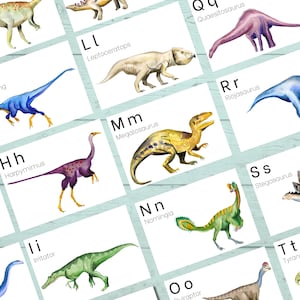 Dinosaurier Alphabet Karten, Montessori Buchstaben Lernkarten für Kindergarten, Vorschule und Kita, direkter Download