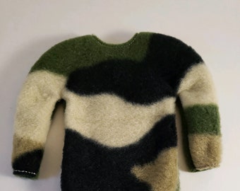 ELF Outfit, ELF Doll Clothes, 12" Doll Clothes, Camo green/tan fleece Shirt, Shelf Elf Sweater, Great for Fun Elf Antics!