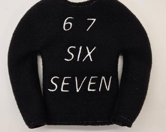 Embroidered '6 7' Six Seven viral meme Fleece Elf Doll Sweater - Handmade Costume Prop