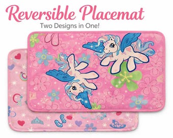 Manteles individuales reversibles para niños. My Little Pony y Barbie, algodón acolchado (aprox. 30 x 40 cm).