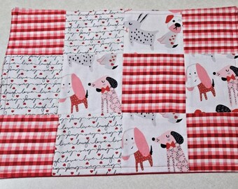 Quilted Puppy Placemat: Reversible Red Check Table Decor