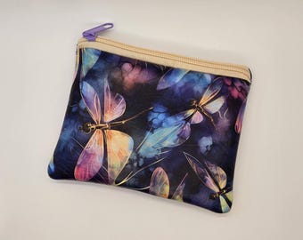 Handmade Purple Dragonfly Vinyl Zip Pouch, Cotton Lined