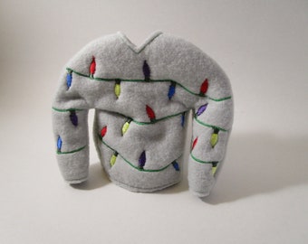 Elf Doll Sweater: Handmade Fleece 12" Doll Clothes with String Lights