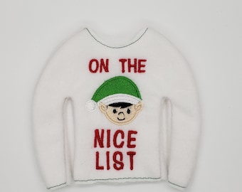 Elf Doll Sweater: "On the Nice List" Embroidered Fleece Costume