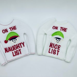 Elf Doll Clothes, 12&quot; Doll Clothes, Set of On the Nice List and On the Naughty List, Shelf Elf Sweater, Elf props, ELF Outfit, ELF Costume