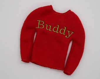 Personalized Elf Doll Sweater: Handmade Fleece Clothes for 12" Dolls