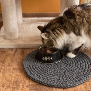 Custom Cute Cat Food Mat,  Round Pat Placemat, Circle Dog Bowl Mat, Cat Feeding Mat, Cat Dad Gift
