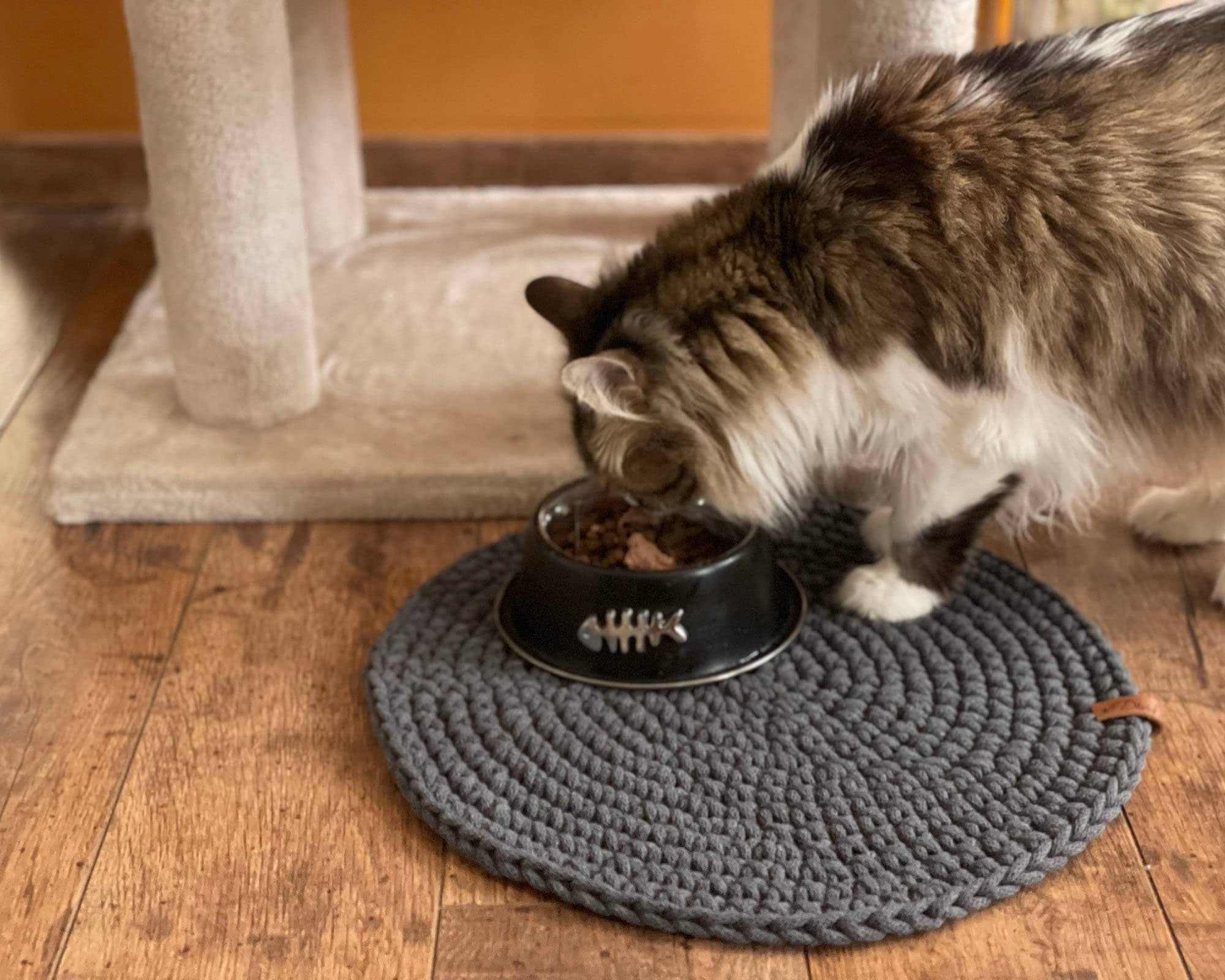 Custom Cute Cat Food Mat,  Round Pat Placemat, Circle Dog Bowl Mat, Cat Feeding Mat, Cat Dad Gift