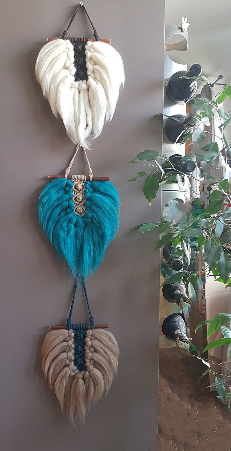 Feather Yarn Wall Hanging Boho Small Leaf Macrame Wall Etsy