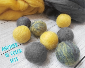 Eco Friendly Felt Ball Cat Toys, Yellow and Gray Wool Cat Balls Set, Gifts for Cats Lover