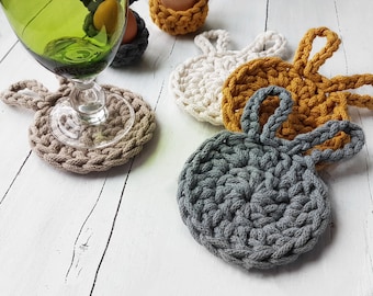 Minimalist Easter Bunny Coasters, Scandinavian Table Decor, Rustic Basket Stuffers Gifts