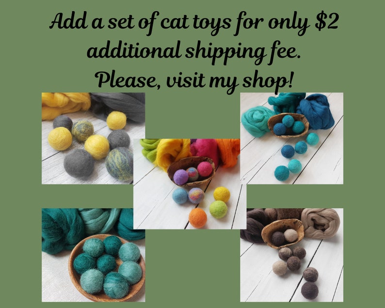 May include: A set of colourful felt cat toys in various colours, including grey, yellow, green, blue, and brown. The toys are arranged in a variety of ways, including in a bowl, on a table, and on a piece of fabric.