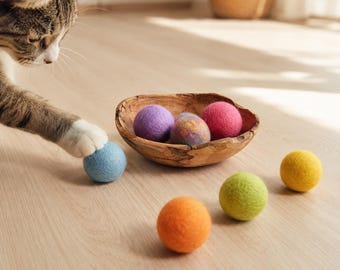 Felted Wool Ball Cat Toys, Wool Cat Balls, Interactive Cat Toy, Natural Wool Ball Set, Handmade Kitten Toy