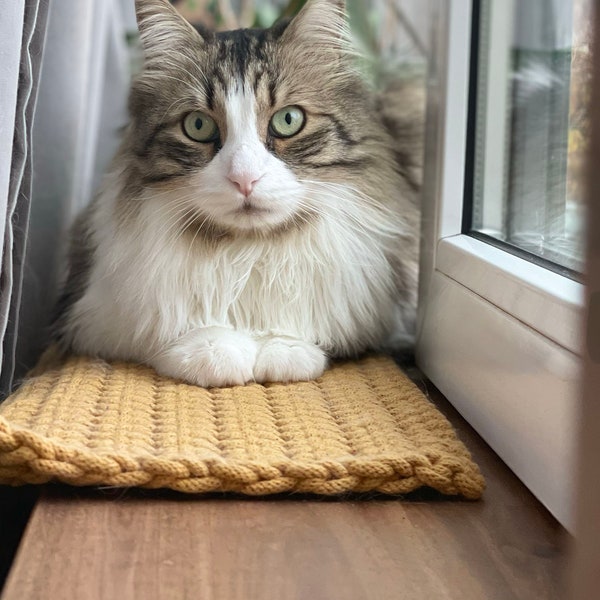 Yellow Windowsill Cat Mat, Cat Window Perch Blanket, Cute Pink Window Cat Nap Bed, New Cat Pet Birthday Gift