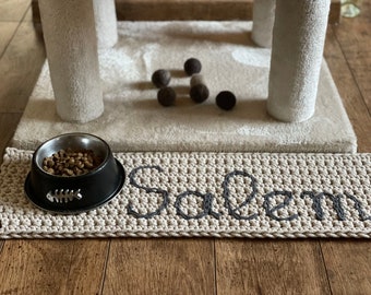 Cute Personalized Pet Food Mat, Eco Friendly Cat Food Mat, Scandinavian Dog Bowl Mat, Custom Dog Gifts Cat Birthday Gift