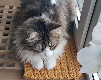 Katzen Fensterbankabdeckung, Handgefertigte Katzen Fensterbankabdeckung, Benutzerdefinierte Fensterbankkissen, Grobstrick Katzenbett, Waschbare Katzen Fenstermatte