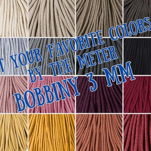 Bobbiny 3 mm Braided Macrame Cord from 1 meter, Bobbiny Junior Rope, Recycled Cotton Yarn