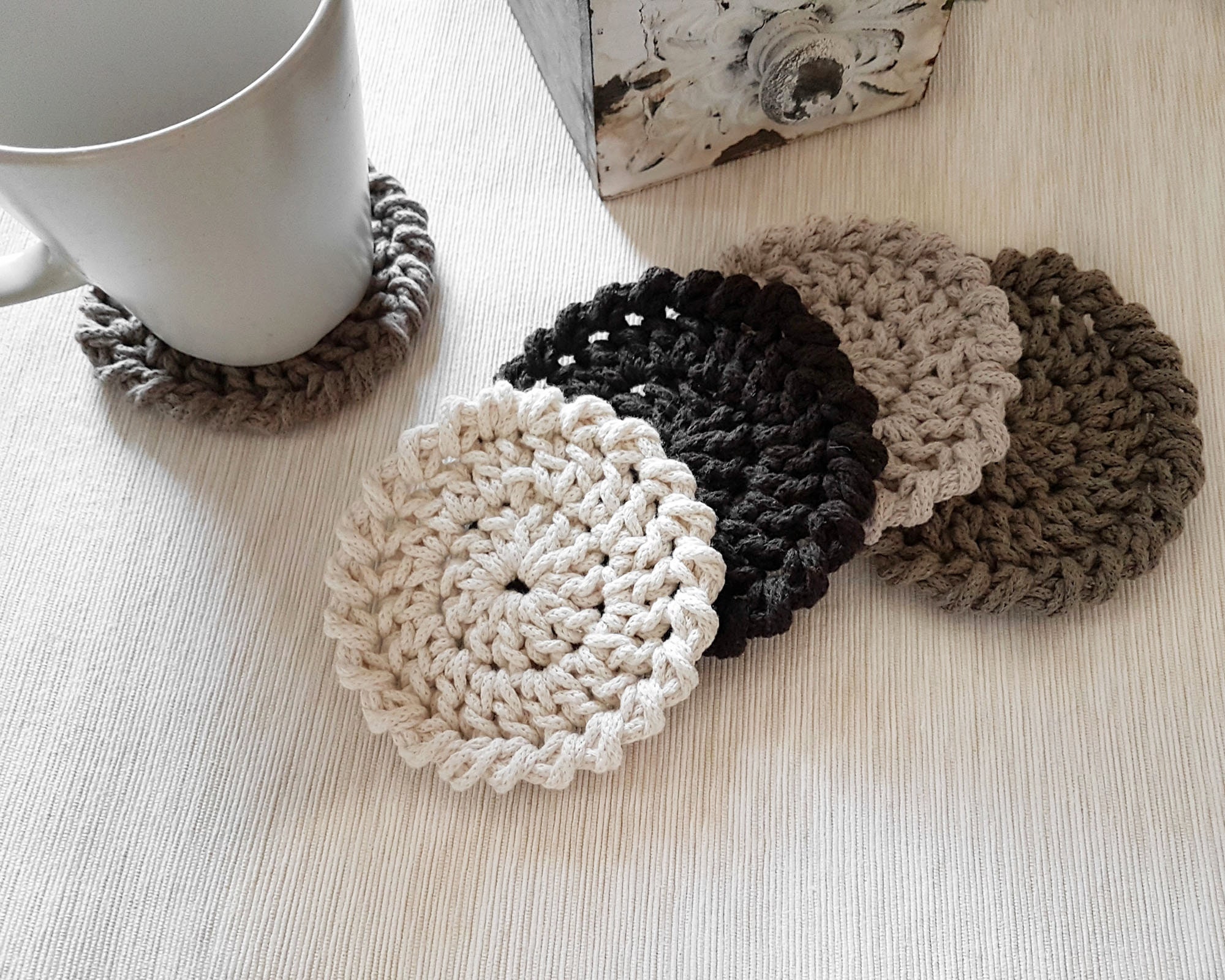 Crochet Coasters Boho Set of 4 Handmade Round Drink Coaster Etsy