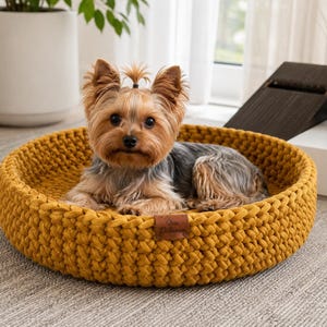 Handmade Cat Bed, Customized Small Dog Bed, Crochet Chunky Eco Friendly Cat Basket, Cat Birthday Gift image 8