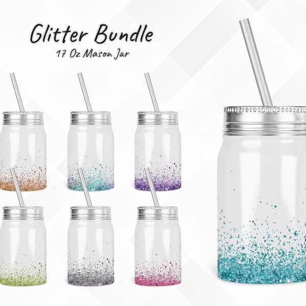 Faux Glitter Bundle 17 oz mason Jar Wrap ⟡ 7 Colors Glitter Sublimation Jar PNG ⟡ DIY Project for Mason Jar ⟡ Digital Download PNG Only
