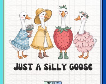 Just A Silly Goose PNG, Trending Goose Design Digital Download for Shirt, Cute Retro Goose Family