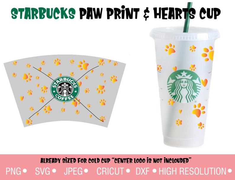 Download DYI Full Wrap Paw Print & Hearts Starbucks Cold Cup svg ...