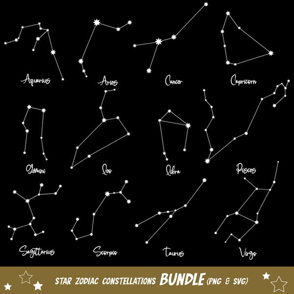 Star zodiac constellation SVG | Zodiac Bundle SVG | Horoscope astrology svg | star constellation Leo, Virgo, Aries, Libra, Pisces Cancer png