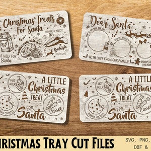 Dear Santa Tray SVG Bundle, Glowforge Laser Cut Files, Christmas Tray Cutting Board, Treats For Santa SVG Cricut, Digital Download