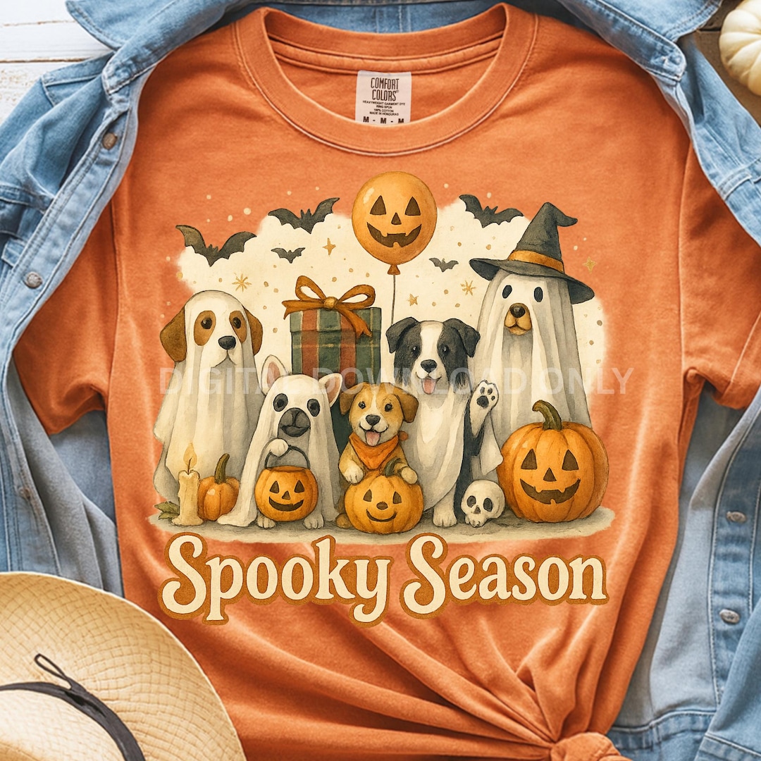 Spooky Season Dogs PNG | Cute Ghost Dog Halloween Clipart With Pumpkins ...