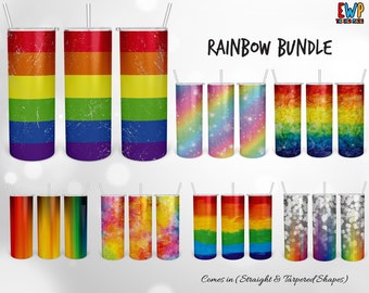 Rainbow Pride Flags Bundle 20 oz Skinny Tumbler Wrap, 7 Pride Flags Sublimation Straight & Tapered Tumbler PNG