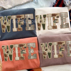 WIFEY Camo Patch PNG | Faux Embroidery Varsity Letters in Neutral Green for Sublimation & Shirts