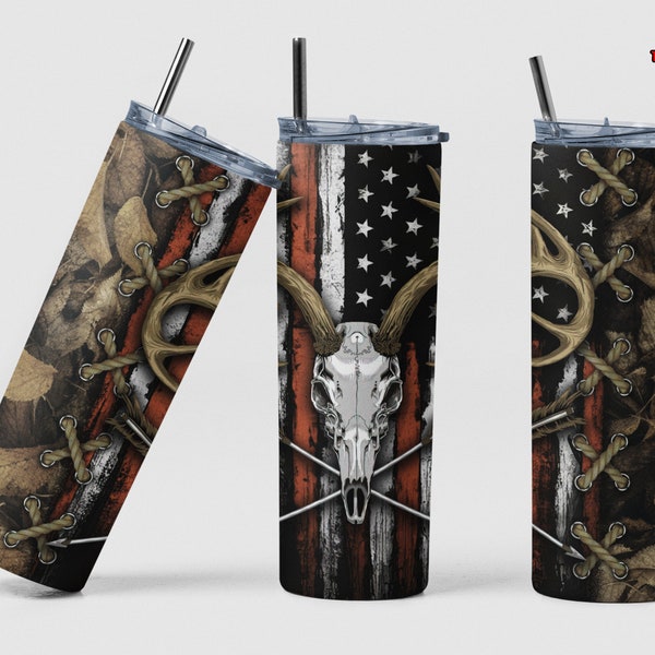 Deer Hunting Tumbler Sublimation Design, Skull Deer 20 oz Skinny Tumbler Wrap, Cabin, Cottage, Cabin Life Tumbler PNG Instant Download