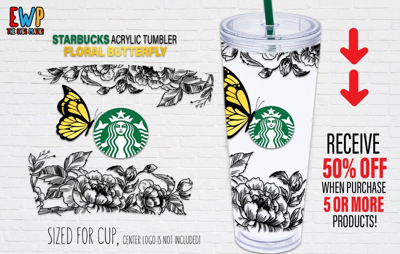Starbucks Wrap Svg Floral Butterfly Svg Acrylic Tumbler 24 Etsy