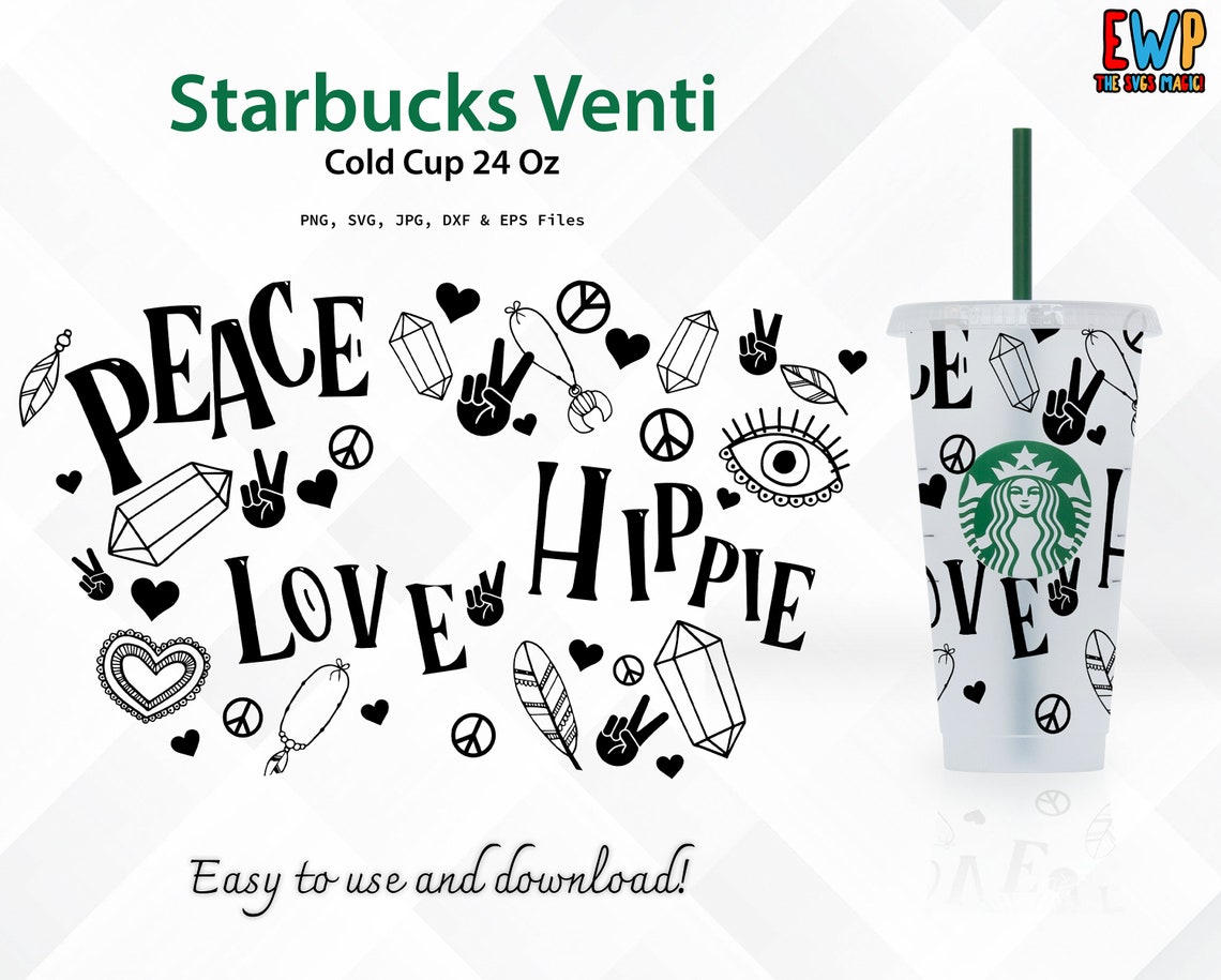 Download The Hippie Starbucks Cup SVG Peace Love Hippie SVG | Etsy