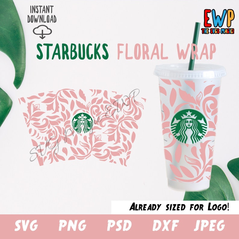 Download Full Wrap Starbucks Pink Floral Cold Cup SVG DYI Venti Cup | Etsy
