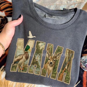 Faux Embroidery Mama Camouflage Print, Hunting Mama, Duck & Rifle Patchwork Clipart for Sublimation